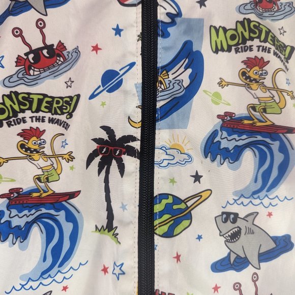 365 Kids Monster Shark Surfing Reversible Hooded Red Light Rain/Wind Jacket - Picture 5 of 12